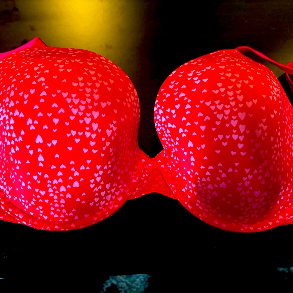 Red lined Demi with pink hearts from Victoria's secret